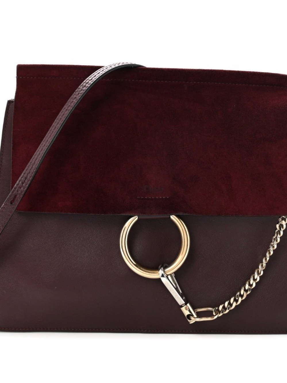 Chloe Two-Tone Burgundy Suede and Leather Crossbody with Gold Hardware